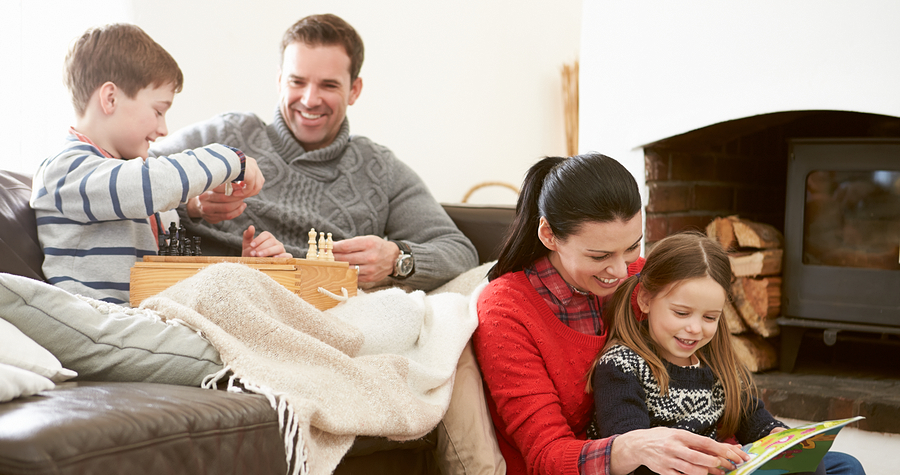 Family of four at home